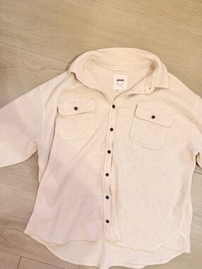 Aerie Women's Cream Lumber Jane Waffle Knit Shirt Jacket Shacket Sz S Oversized
